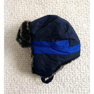 Children's Place blue stripe faux fur winter hat